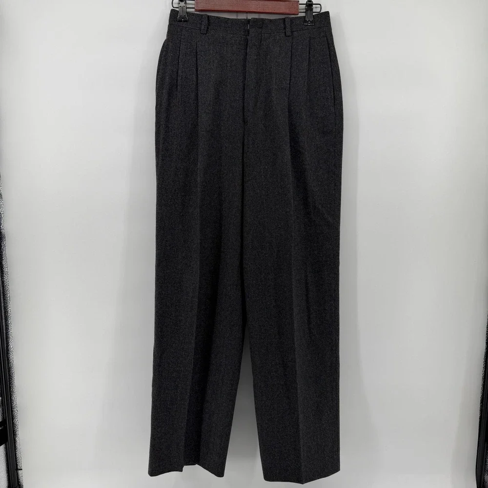 Barry Bricken Trousers 27x30 Charcoal Gray Virgin Wool Pleated Pinstripe Pants